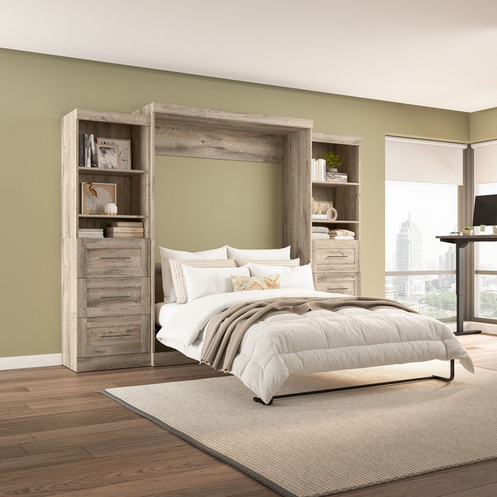 Grand lit escamotable mural Pur de Bestar de 115 po avec 2 meubles à tablettes et tiroirs - brun rustique