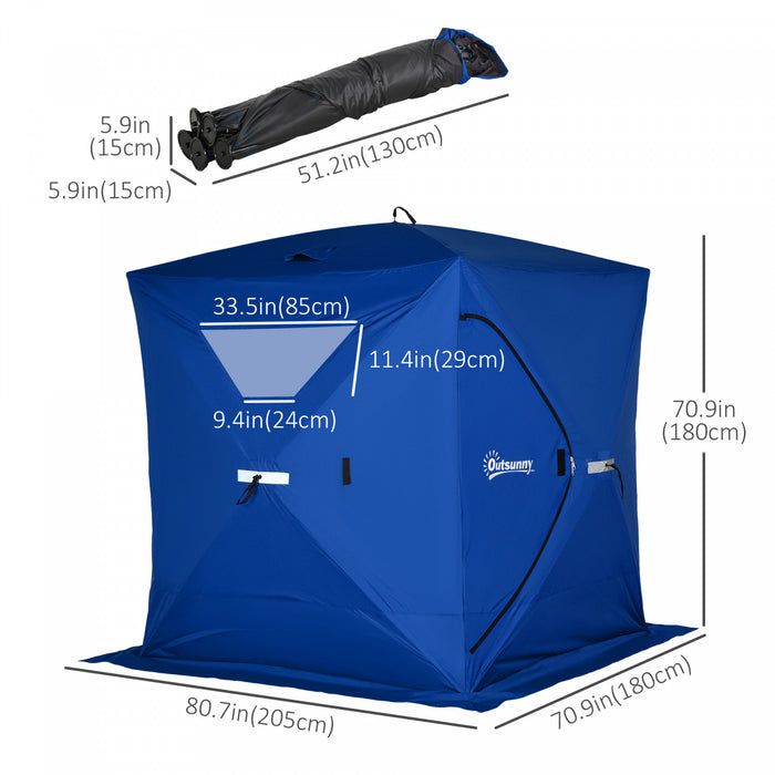 Outsunny 2-4 Personnes Portable Pop-up Tente De Peche Sur Glace Abri De Glace Avec Fenetres De Ventilation Et Sac De Transport Hub Abri Pour Poissons, Bleu
