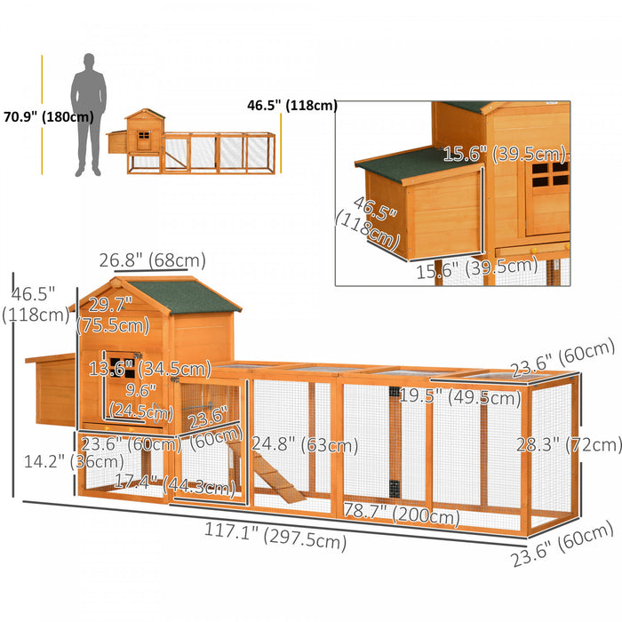 Pawhut Poulailler Extra Large 117\" Avec Toit En Asphalte, Poulailler En Bois Avec Plateau Coulissant, Clapier A Caille Avec Nichoir, Orange