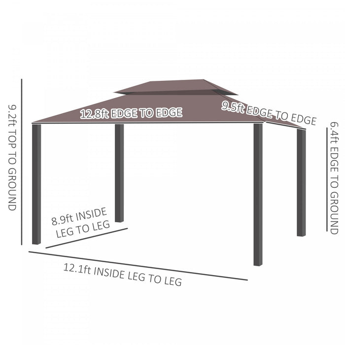 Outsunny 10 X 13pi Cadre En Aluminium Gazebo Canopee Abri De Jardin A Deux Niveaux Avec Filet Et Rideaux, Cafe