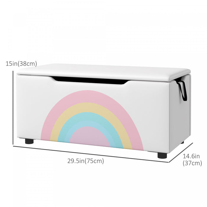 Qaba Coffre A Jouets Pour Enfants, Coffre De Rangement Leger, Poignees Laterales, Pour Chambre D'enfant, Salle De Jeux, Cadeau Pour Les Enfants De 3 A 8 Ans, 29,5\" X 14,6\" X 15\", Blanc