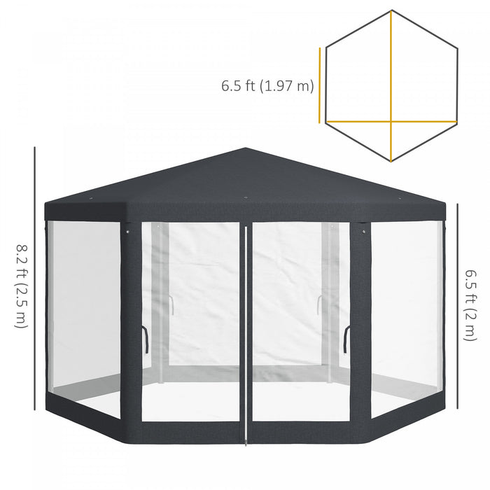 Outsunny Tente Tonnelle De Patio Hexagonale, Gris Fonce