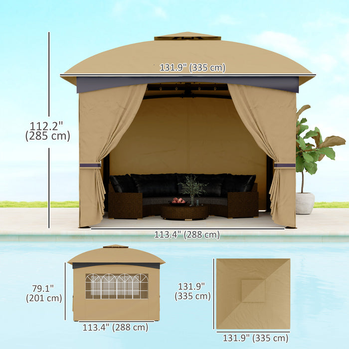 Outsunny Tonnelle D'exterieur 11 x 11 pi avec Rideaux, Fenetres, Beige