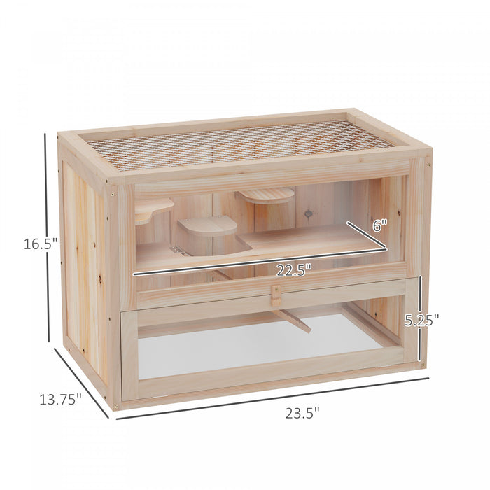 Pawhut Cage En Bois Pour Hamster Lapin Cochon D'inde Chinchilla Pet House 2 Niveaux Petits Animaux Habitat Maison Avec Toit Ouvrant Avec Espace De Course