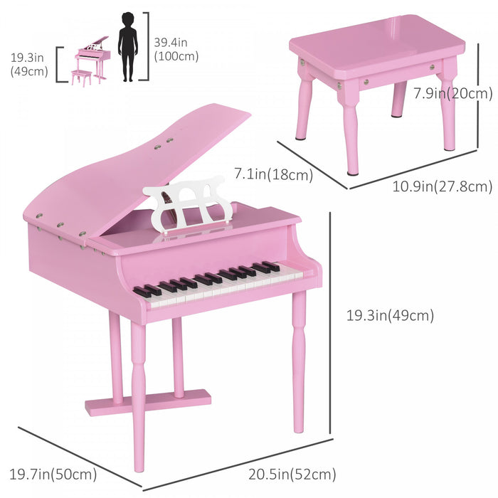 Homcom Piano Moderne Pour Enfants, 30 Touches, Mini Jouet Pour Enfant, Piano A Queue Avec Pupitre Et Banc, Cadeau Ideal, Rose