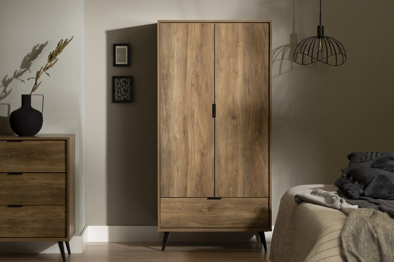 Oxford Armoire-penderie Avec Portes Et Tiroir - Manguier Naturel