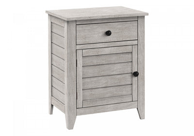 Accent Side End Table Nightstand Storage Drawer Bedroom Grey Veneer Transitional|Table de bout, d’appoint et de nuit de style transitionnel avec tiroir de rangement et placages gris pour la chambre à coucher