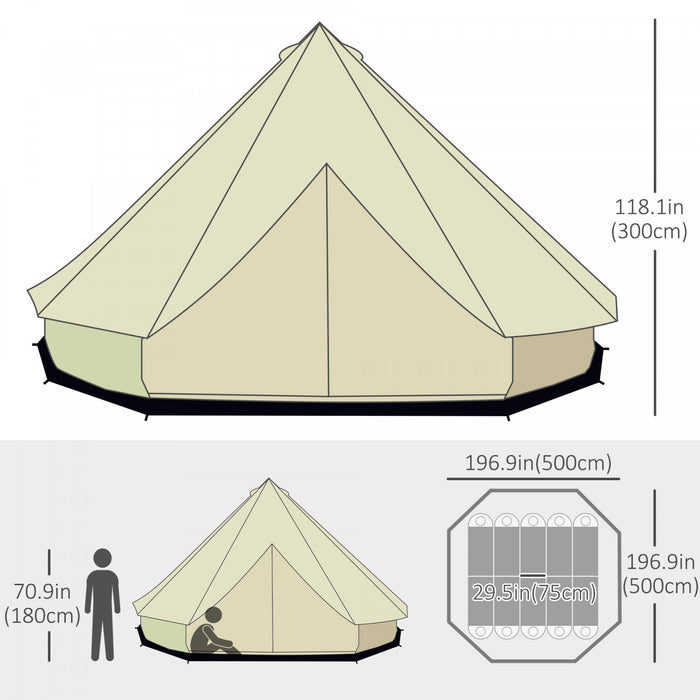 Outsunny 16,4 'grande Famille Tipi Tente Toile Cloche Tente Abri Camp Pour Camping Chasse Beige