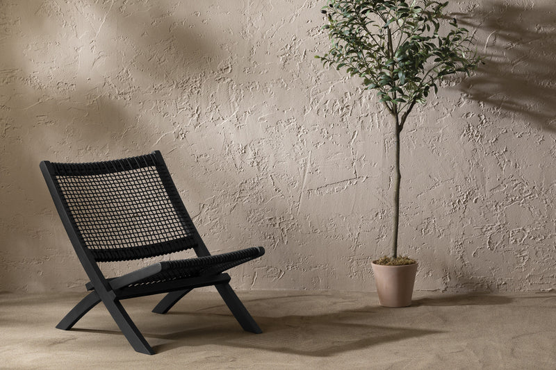Fauteuil de détente Agave en bois et en corde tressée - noir