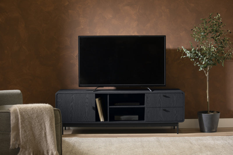 Meuble pour téléviseur Mezzy avec porte et tiroirs - chêne cendré