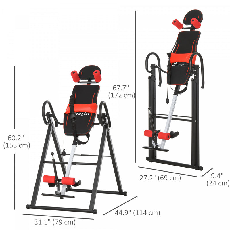 Table D'inversion HOMCOM Réglable Avec Ceinture De Sécurité, Pliable, Noire Et Rouge