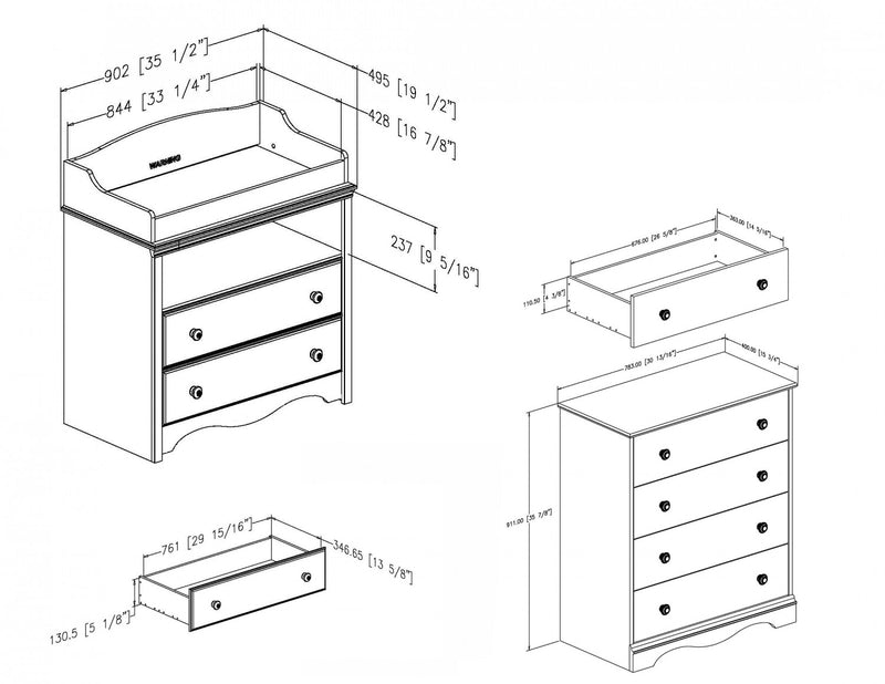 Angel Ensemble Table A Langer Et Commode 4 Tiroirs - Blanc Solide