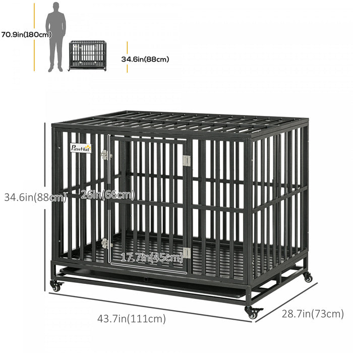 Pawhut Cage En Acier Robuste Pour Chien Avec Roues Pour Portabilite Et 1 Porte Pour Un Acces Pratique Au Sol Anti-pincement Noir