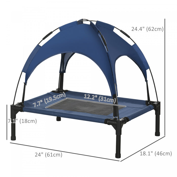 Pawhut Lit Sureleve Rafraichissant Pour Animal Domestique Avec Auvent Pour Chien De Petite Taille, Interieur Et Exterieur, 25\" X 18\" X 24\", Bleu Fonce