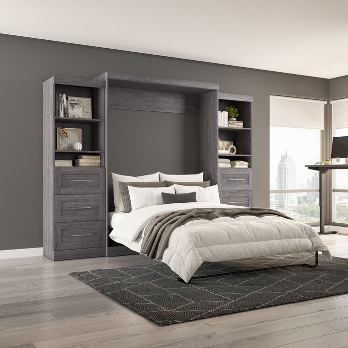 Grand lit escamotable mural Pur de Bestar de 115 po avec 2 meubles à tablettes et tiroirs - gris écorce
