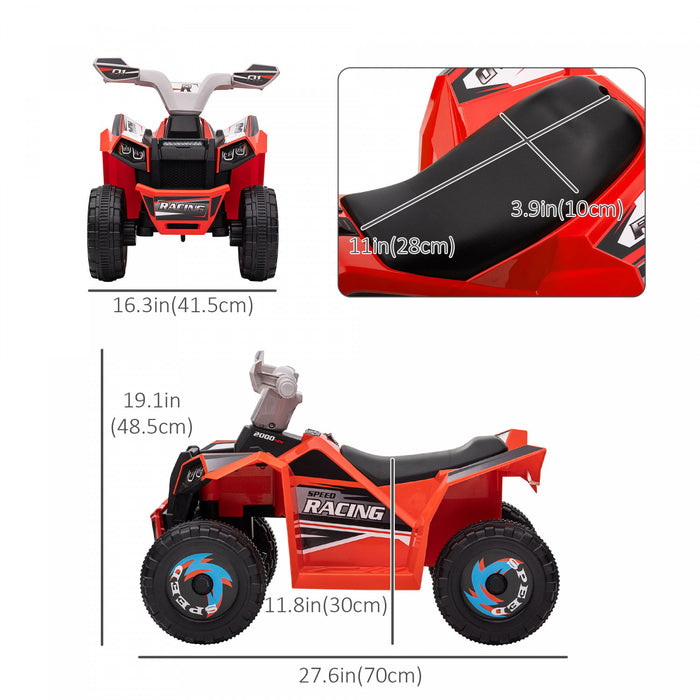 Aosom Kids Atv Quad Car, 6v Four-wheeler For Kids With Forward Backward Function, Wear-resistant Wheels For Toddlers Ages 18-36 Months, Red