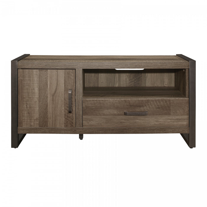 Meuble de TV 51 Pouces Bassett Avec Rangement, Faux Bois Et Metal Gris Foncé