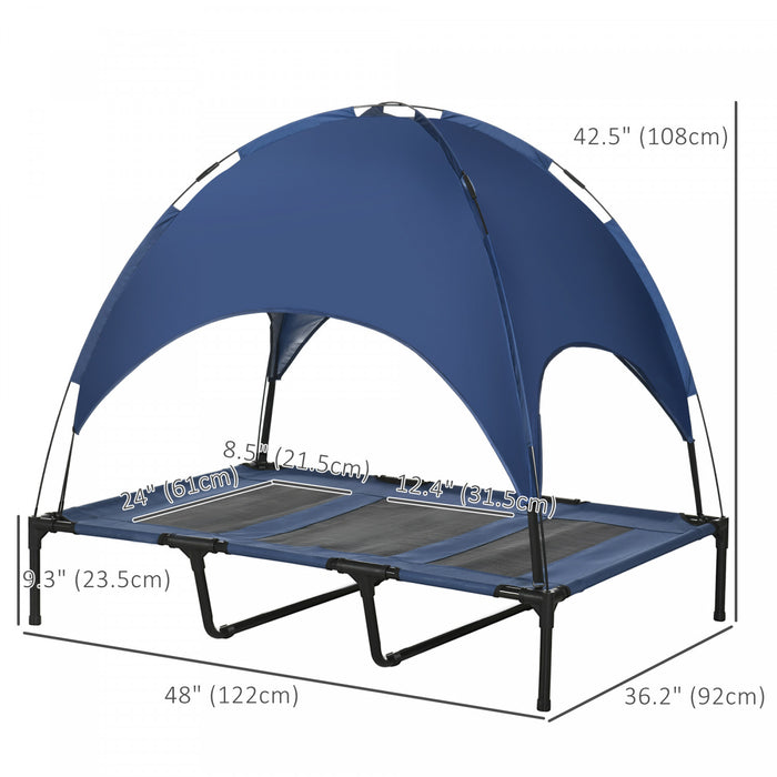 Pawhut Lit Sureleve Rafraichissant Pour Animal Domestique Avec Auvent Pour Chien De Taille Xl, Interieur Et Exterieur, 48\"x 36\"x 43\" Bleu Fonce