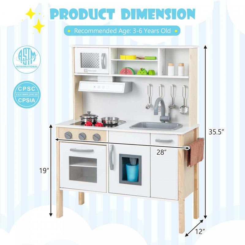 COSTWAY Barbecue Enfant En Bois – 19 Accessoires, Ustensiles Et Aliments Factices, Couvercle à Loquet, Cadeau Dès 3 Ans