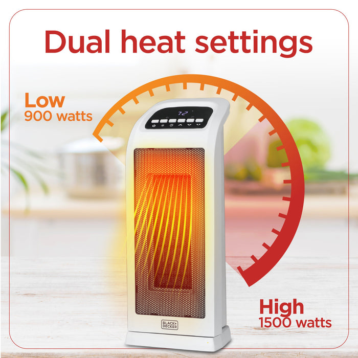 Radiateur tour oscillant Black+Decker de 18,7 po avec éléments en céramique et télécommande