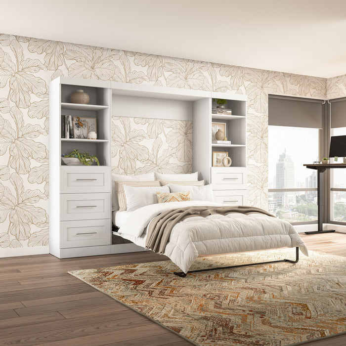 Lit double escamotable mural Pur de Bestar de 109 po avec 2 meubles à tablettes et tiroirs - blanc