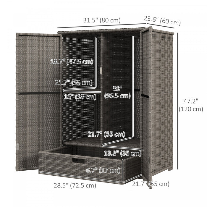 Outsunny Armoire De Rangement Exterieure En Osier Avec Etageres, Gris Fonce
