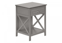 Table de bout, d’appoint et de nuit de style transitionnel à 2 niveaux, avec tiroir de rangement et placages gris antique pour la chambre à coucher