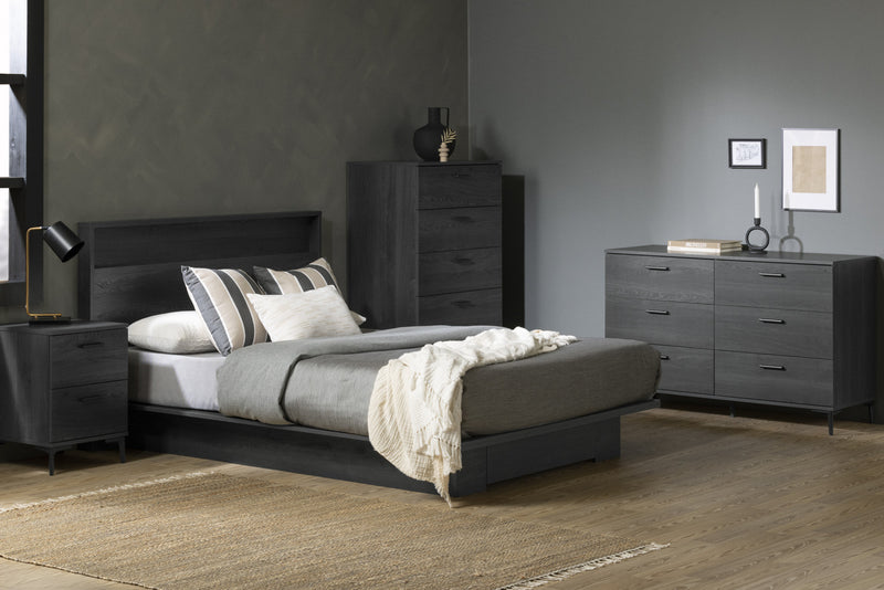 Table de nuit Musano à 2 tiroirs avec pattes en métal - chêne gris