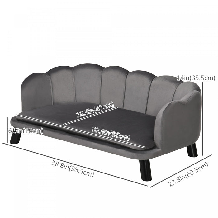 Pawhut Lit Pour Animaux Avec Coussin Supplementaire Et Pieds En Bois Massif, Design Perle Pour Chiens De Taille Moyenne Et Grande, Gris Anthracite