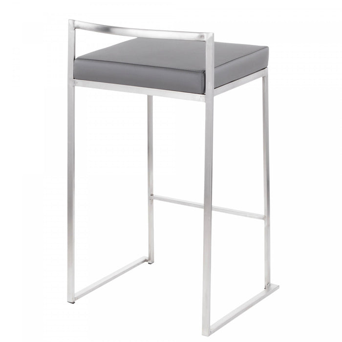 Tabouret superposable contemporain Fuji de hauteur comptoir en similicuir gris - ensemble de 2