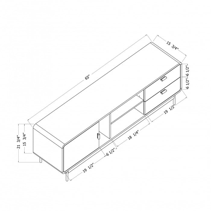 Meuble pour téléviseur Mezzy avec porte et tiroirs - chêne cendré