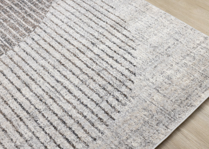 Carpette à poil court doux Solace grise et blanche à motif de cercles qui fusionnent - 6 pi 7 po x 9 pi 6 po