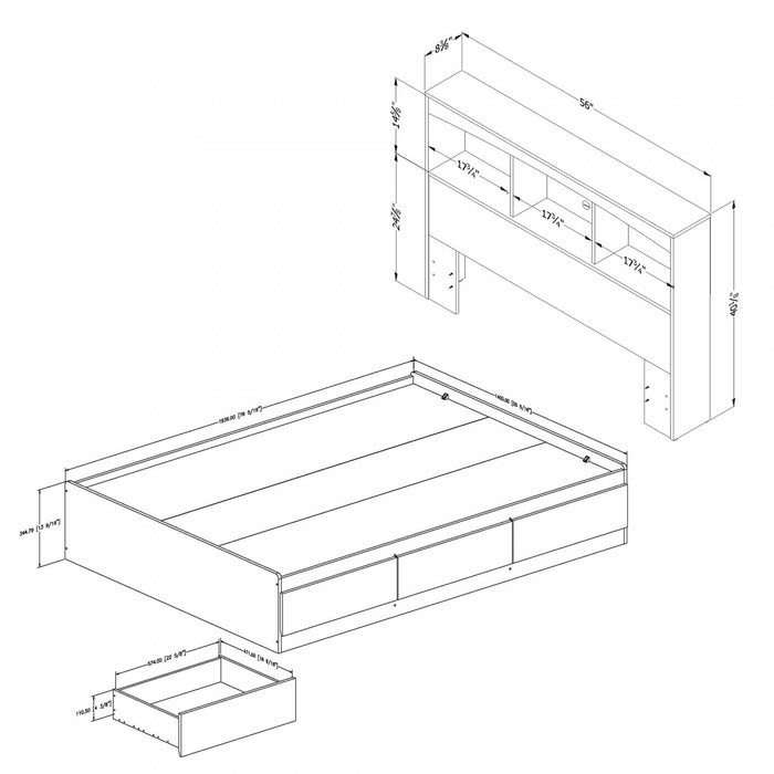 Step One Ensemble Lit Matelot Et Tete De Lit Bibliotheque - Blanc Solide