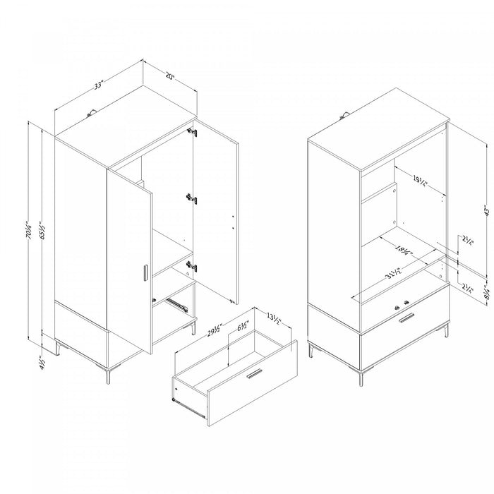 Musano Armoire Penderie Avec Portes Et Tiroir - Noyer Naturel