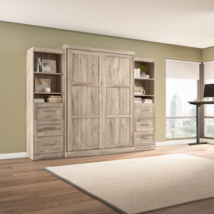 Grand lit escamotable mural Pur de Bestar de 115 po avec 2 meubles à tablettes et tiroirs - brun rustique