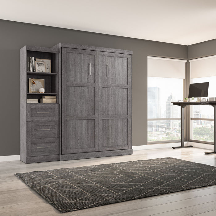 Grand lit escamotable mural Pur de Bestar de 90 po avec tablettes et tiroirs - gris écorce