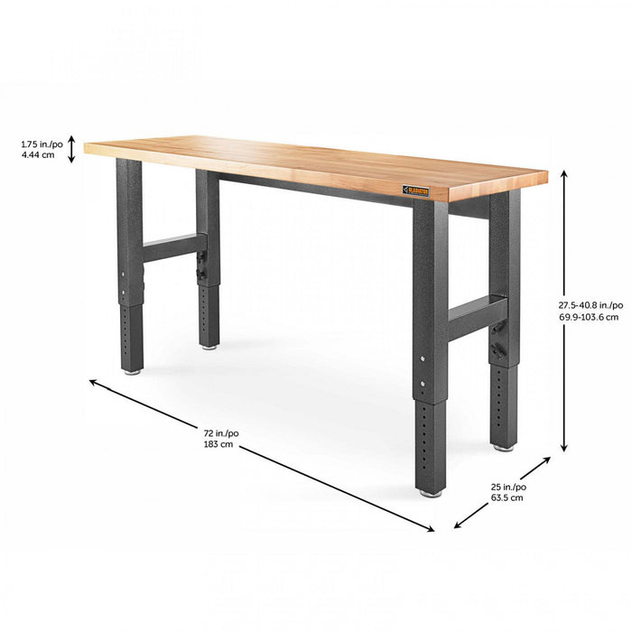 Établi de 6 pi à hauteur réglable en bois franc de Gladiator - granite martelé