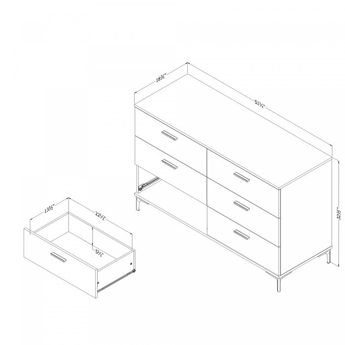 Commode Musano à 6 tiroirs - noyer naturel