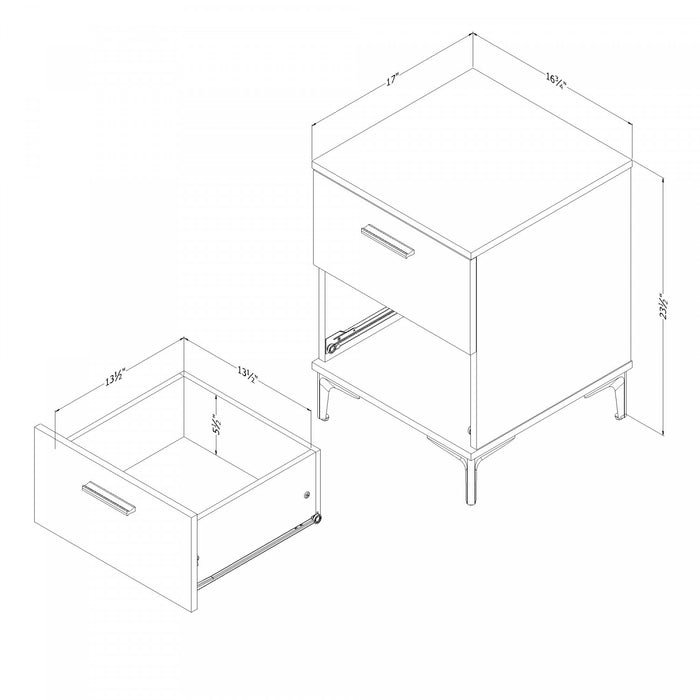 Table de nuit Musano à 2 tiroirs avec pattes en métal - chêne gris
