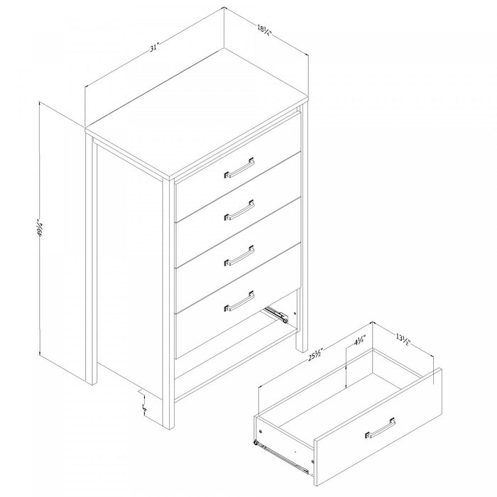 Gravity Commode 5 Tiroirs - Blanc Solide