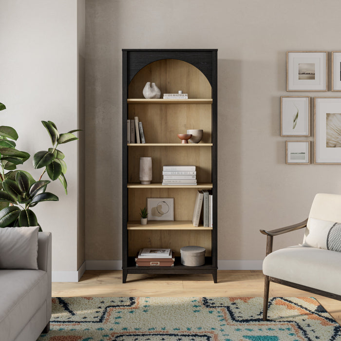 Bibliothèque arquée Ark de Prepac - noire et chêne naturel