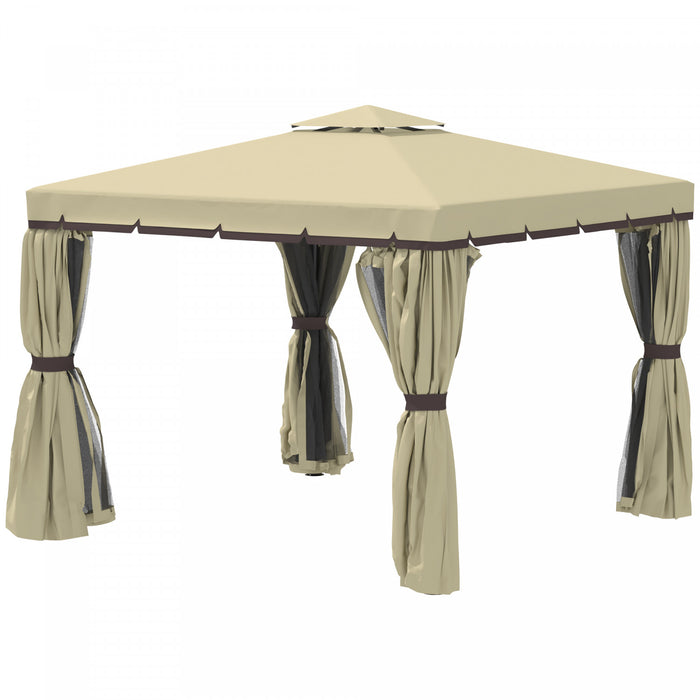Outsunny Gazebo De Patio De 10'x10' Avec Parois Laterales En Maille, Beige