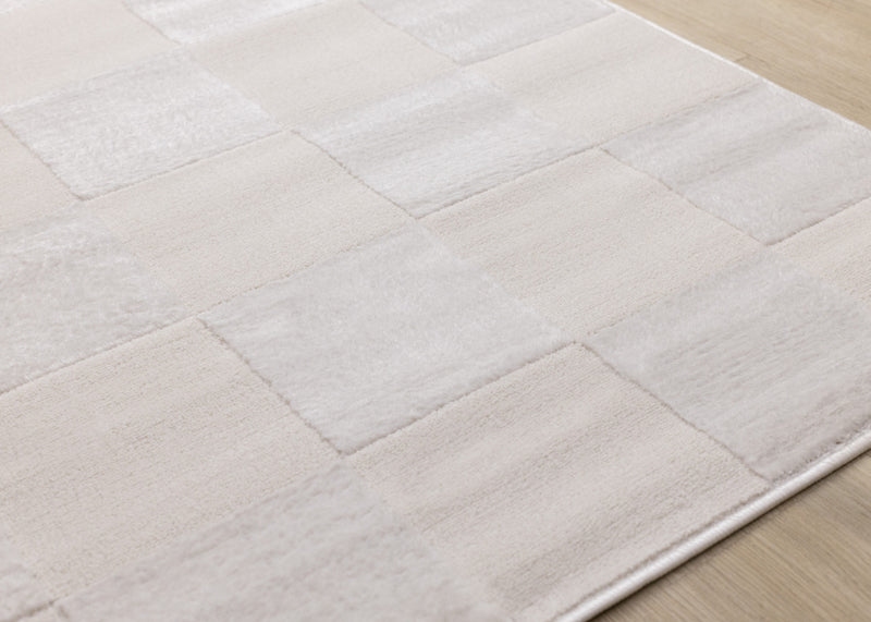 Carpette Leonardo blanche et grise à motif à carreaux - 6 pi 7 po x 9 pi 6 po