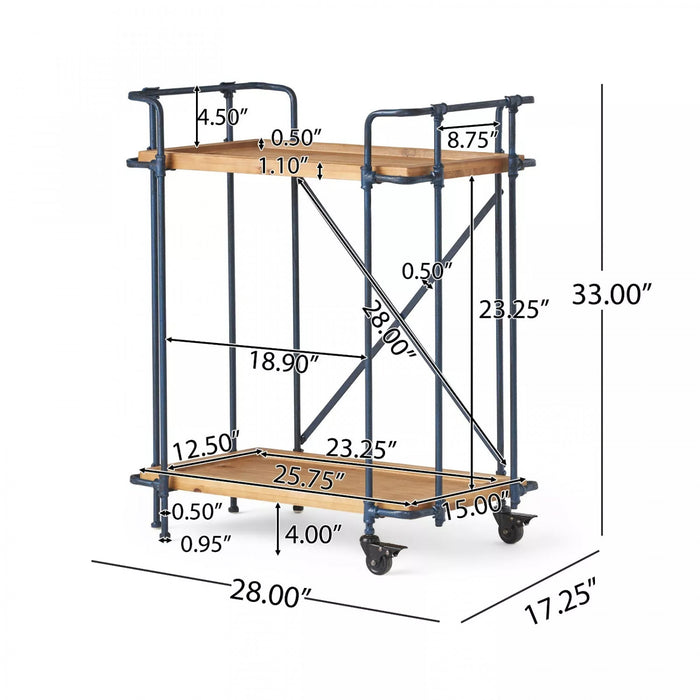 Desserte Daniel En Bois Et Metal Avec Rangement Mobile A 2 Niveaux, Noir Antique