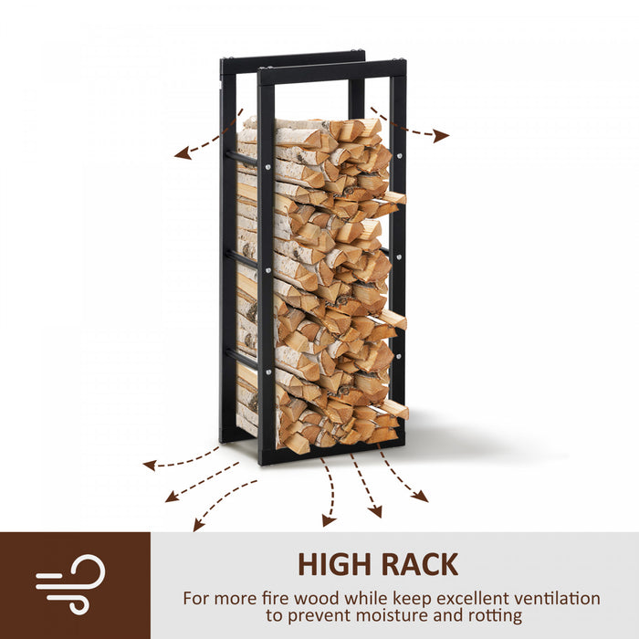 Homcom Support A Bois De Chauffage Avec Poignees Et Capacite De Poids De 220 Lbs, Noir