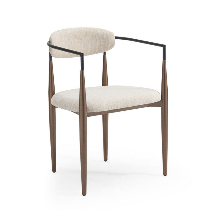 Ensemble De 2 Chaises De Salle À Manger Mila Avec Tissu Rembourré Et Structure Métallique - Beige Et Noyer