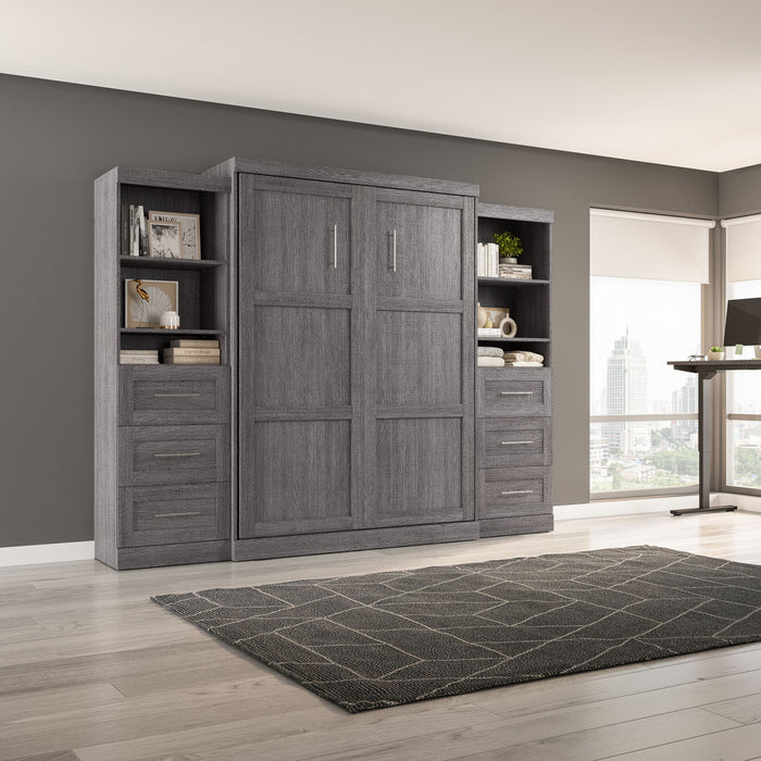 Grand lit escamotable mural Pur de Bestar de 115 po avec 2 meubles à tablettes et tiroirs - gris écorce