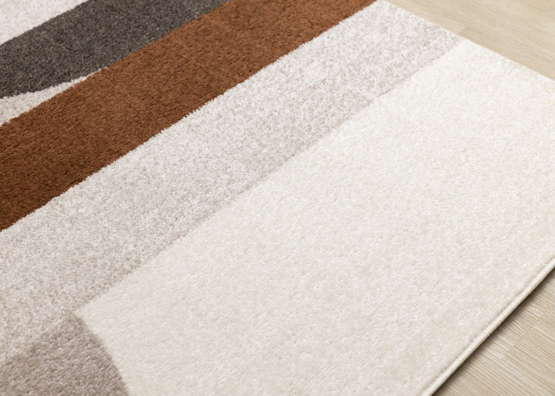 Carpette Marley taupe et rouge sang-de-bœuf à motif de courbes géométriques - 7 pi 10 po x 10 pi 6 po