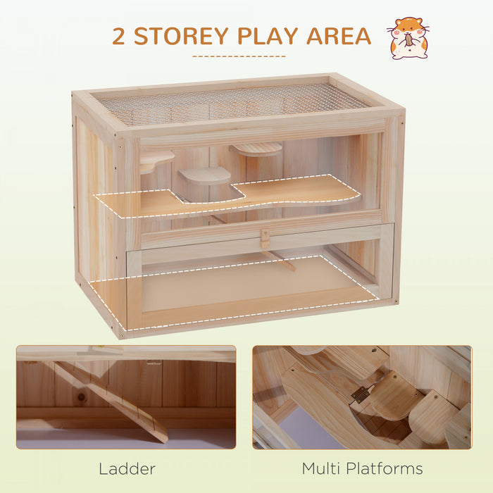 Pawhut Cage En Bois Pour Hamster Lapin Cochon D'inde Chinchilla Pet House 2 Niveaux Petits Animaux Habitat Maison Avec Toit Ouvrant Avec Espace De Course