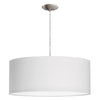 Luminaire suspendu de Dainolite de 22 po de diamètre avec abat-jour cylindrique blanc qui diffuse la lumière, fini chromé satiné et 3 ampoules